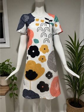 Hippocampe Paris Abstract Floral Shift Dress Size 36 French Boutique